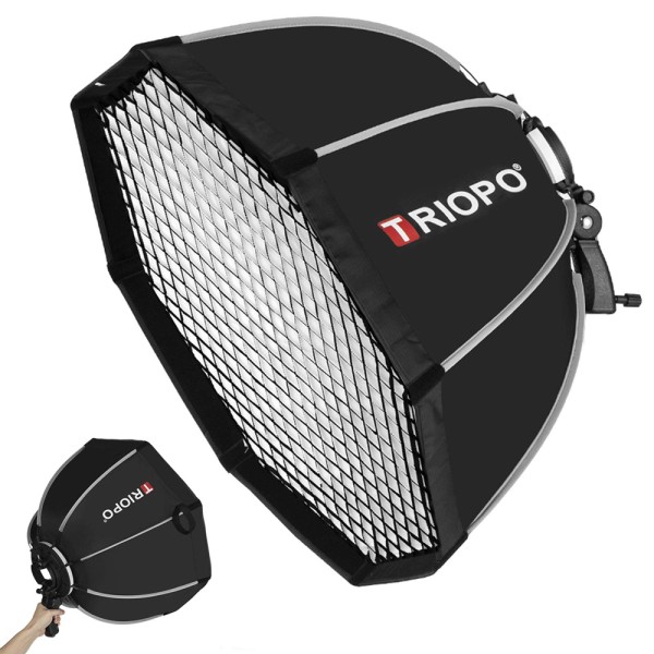 softbox octogonal TRIOPO KS 90 (montura  para flash de mano) + grilla
